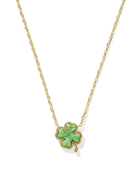 Clover Short Pendant Necklace - Lime Green Magnesite