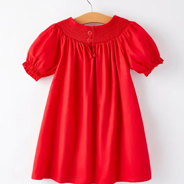 Girls Bow Smocking Embroidered Red Dress