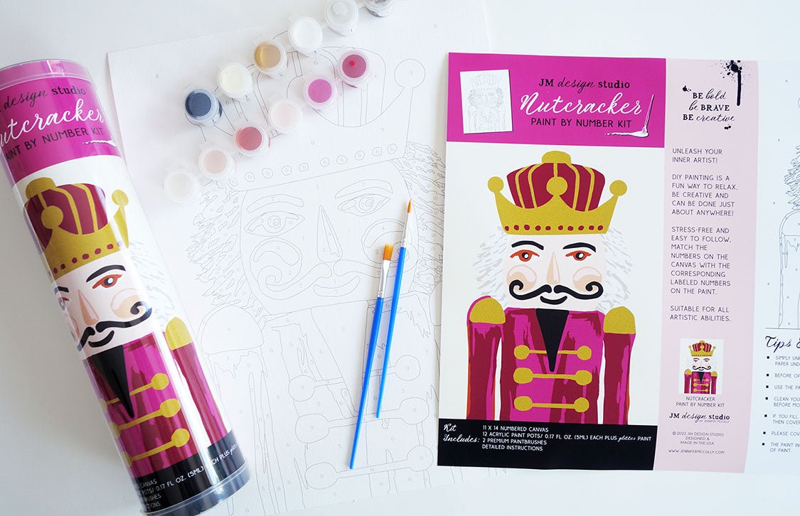 Nutcracker Paint By Number Kit with Glitter Paint Red Hues