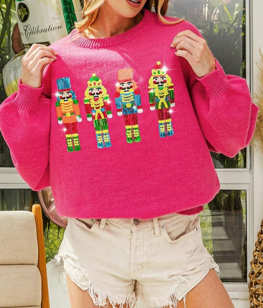 Sequin Nutcracker Sweater - Hot Pink