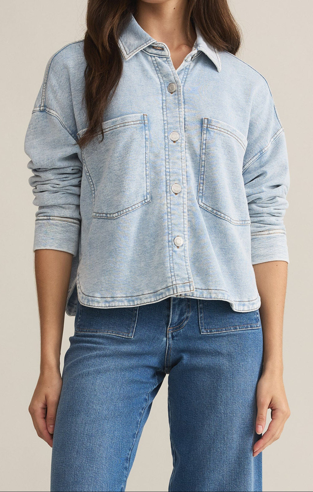 All Day Cropped Knit Jacket - Washed Indigo