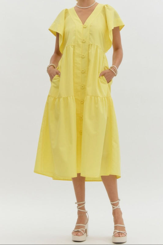 Yellow Tiered Midi Dress