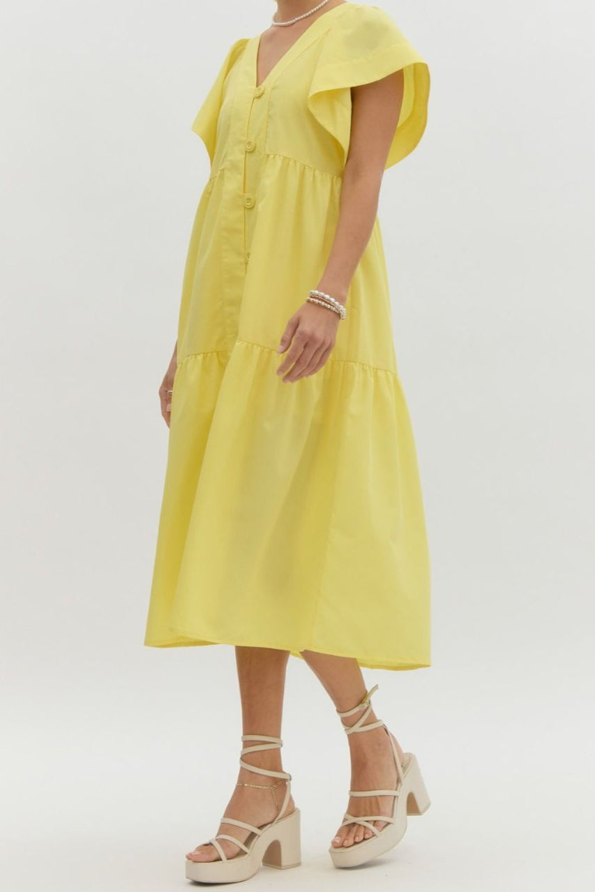 Yellow Tiered Midi Dress