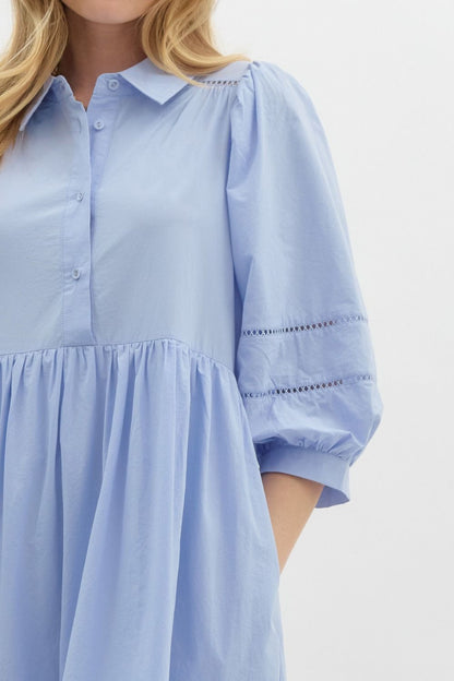 Chambray Eyelet Detail Midi Dress