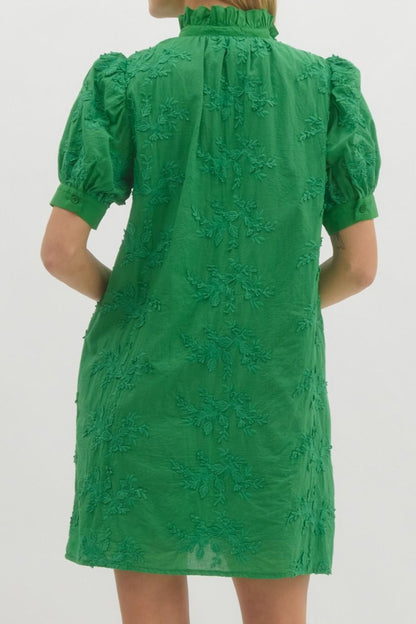 Green Floral Applique Mini Dress