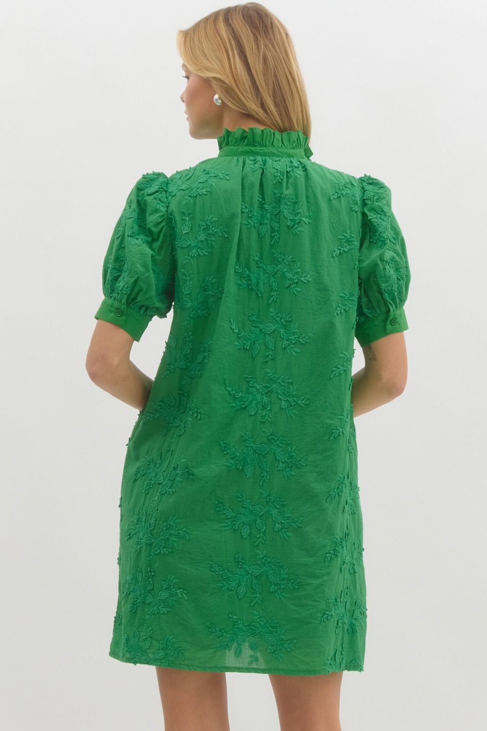 Green Floral Applique Mini Dress