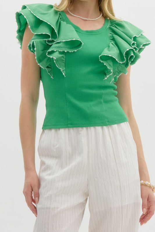 Green Ruffle Sleeve Top