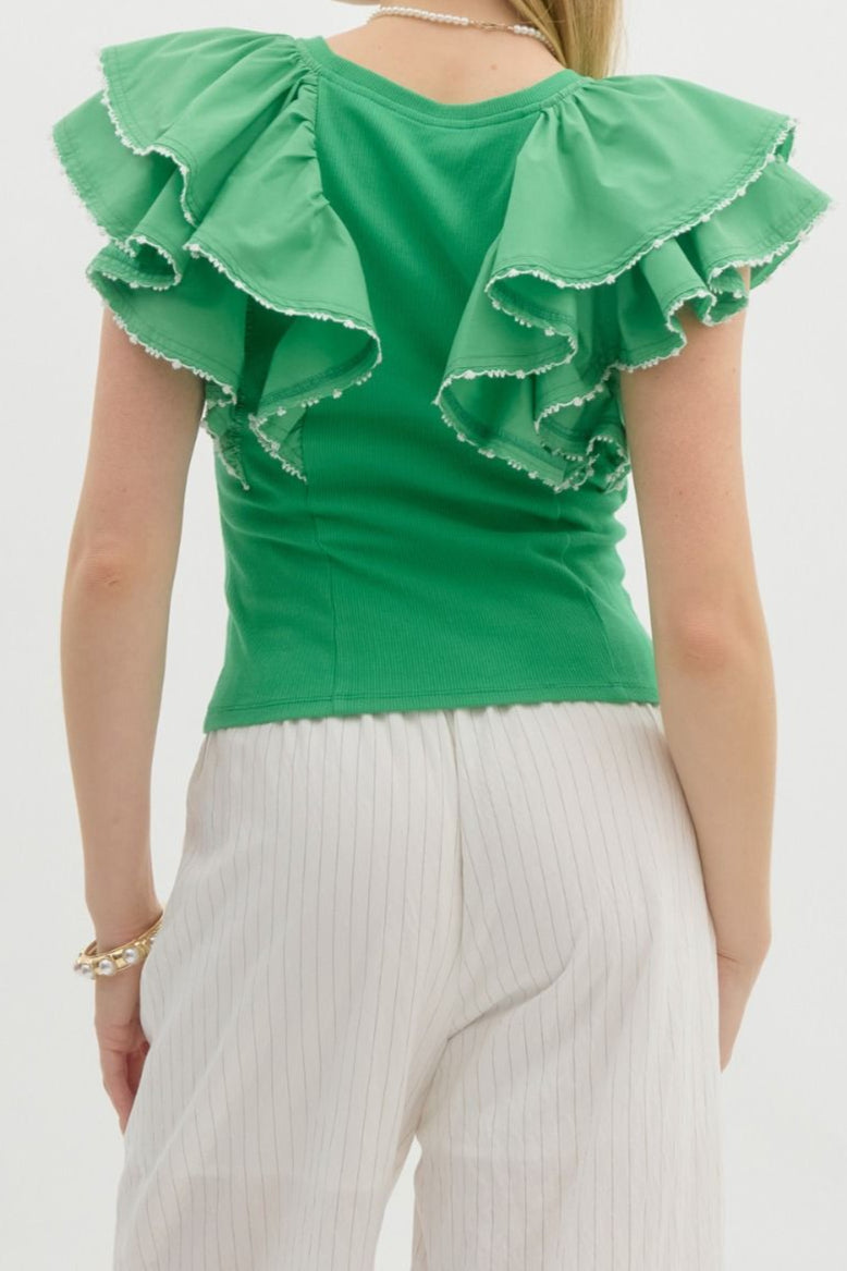 Green Ruffle Sleeve Top