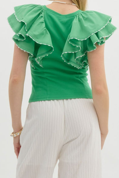 Green Ruffle Sleeve Top