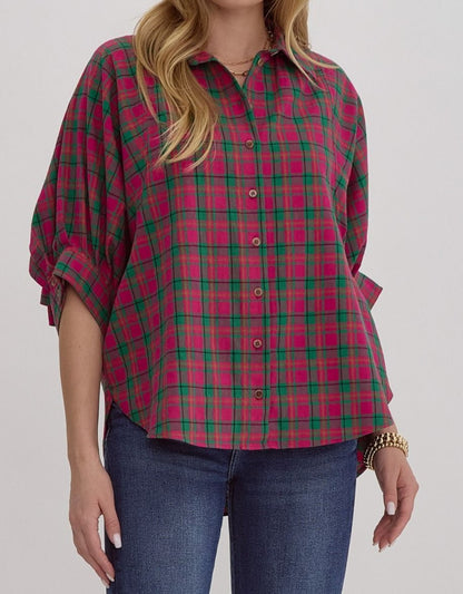 Oversized Plaid Button Down