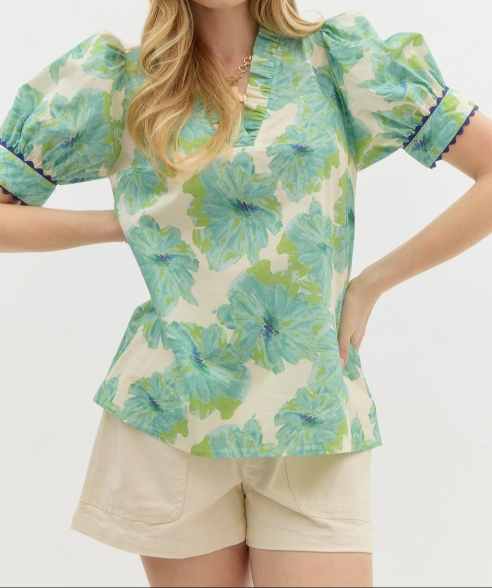 Mint & Green Floral Top