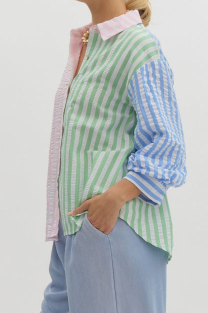 Multi-Colored Striped Button Down Top