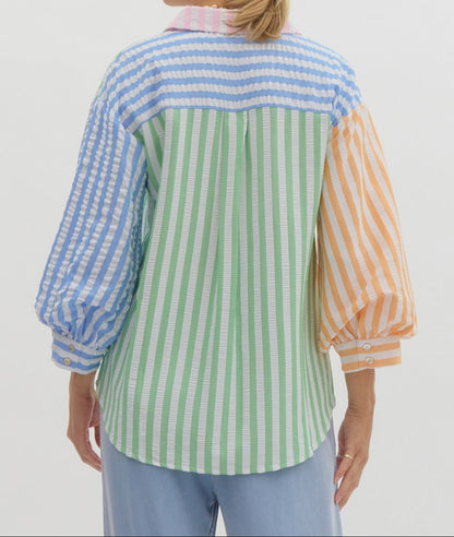 Multi-Colored Striped Button Down Top