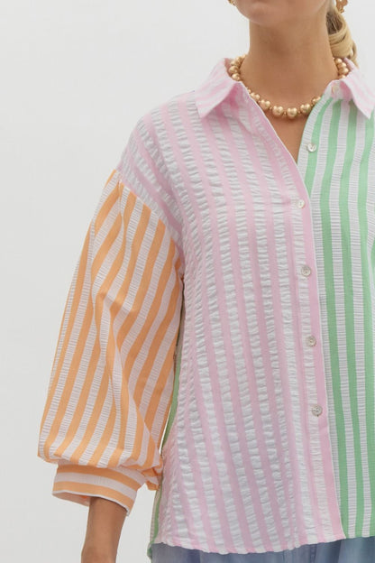 Multi-Colored Striped Button Down Top