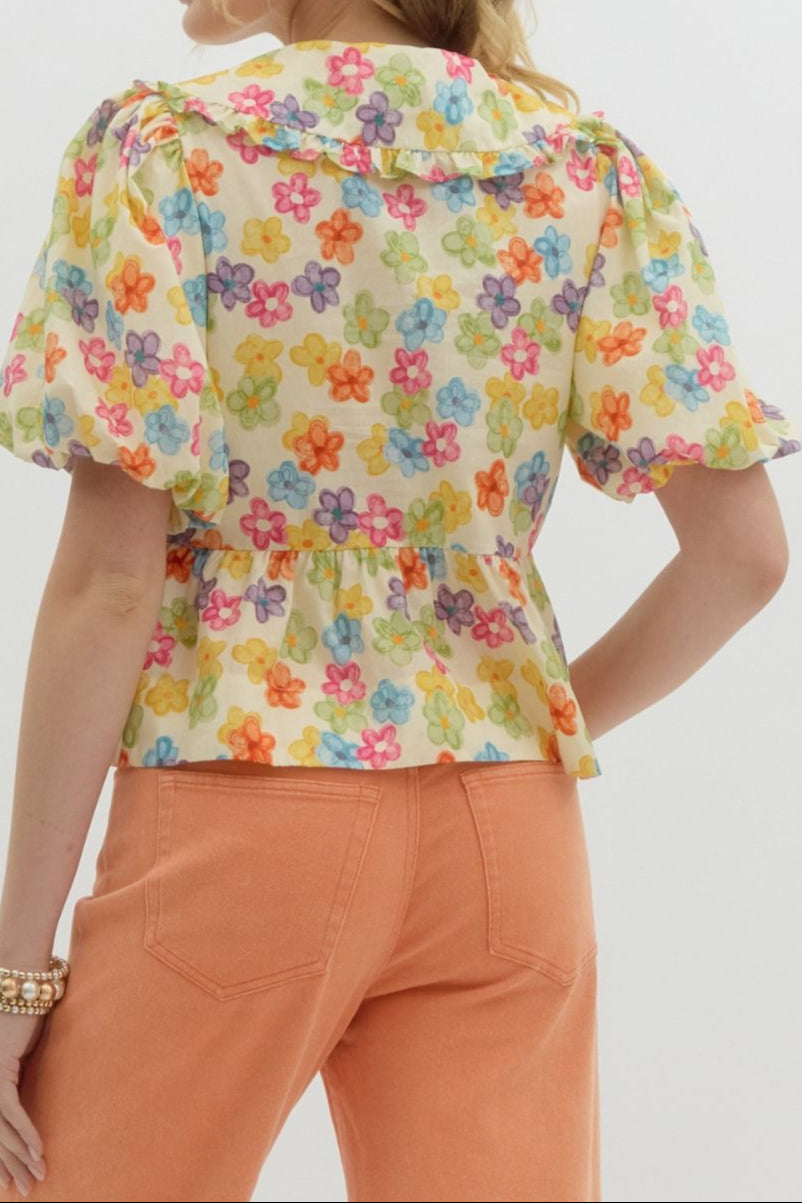 Colorful Floral Bow Detail Top