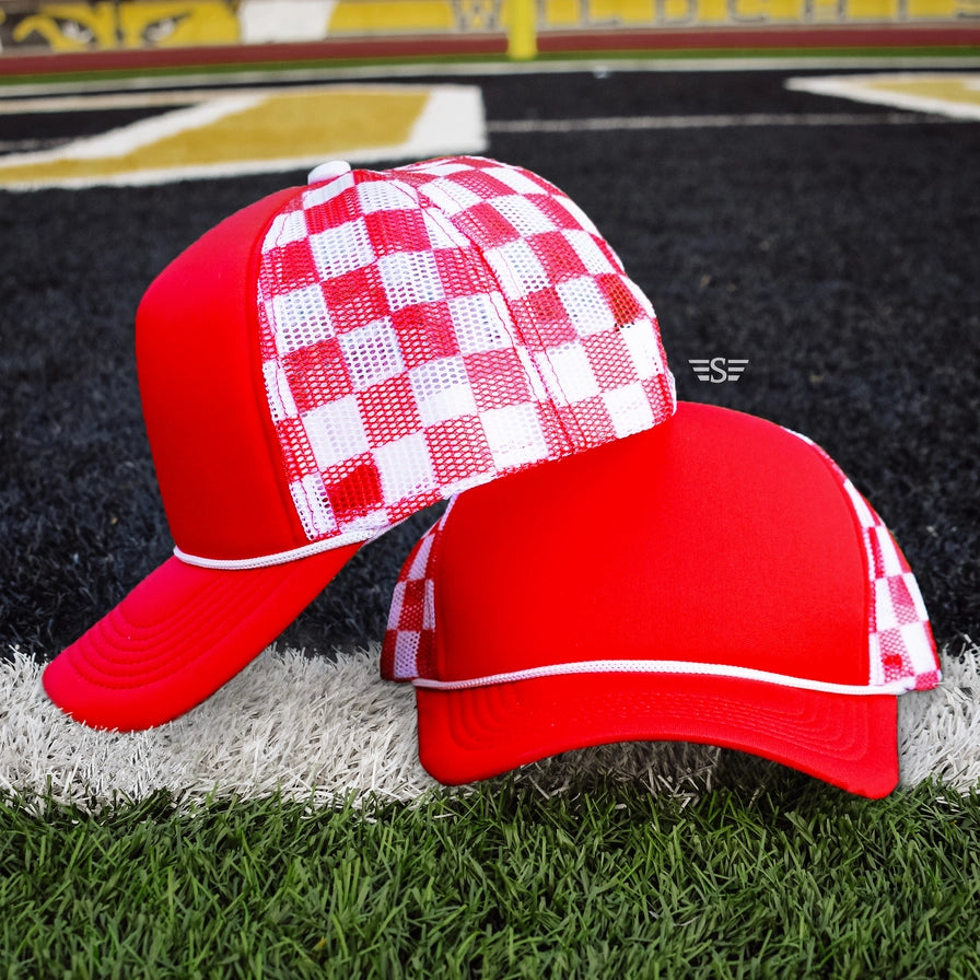 Checkered Mesh Back Foam Trucker Cap