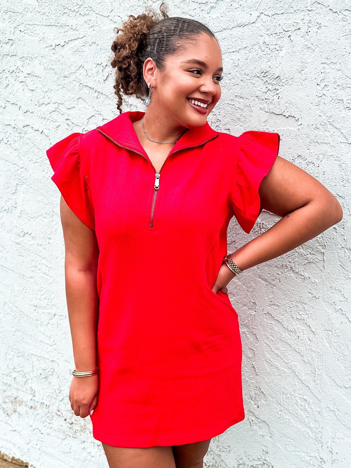 Red Textured Knit Dress - Brazos Avenue Market 