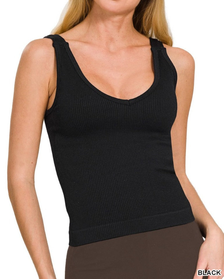 Ribbed Padded V-Neck Tank Top - Brazos Avenue Market 