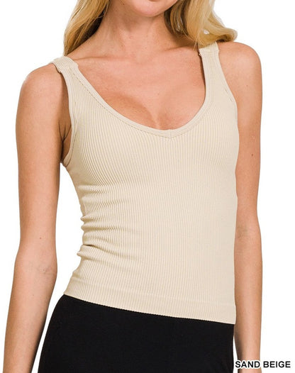 Ribbed Padded V-Neck Tank Top - Brazos Avenue Market 