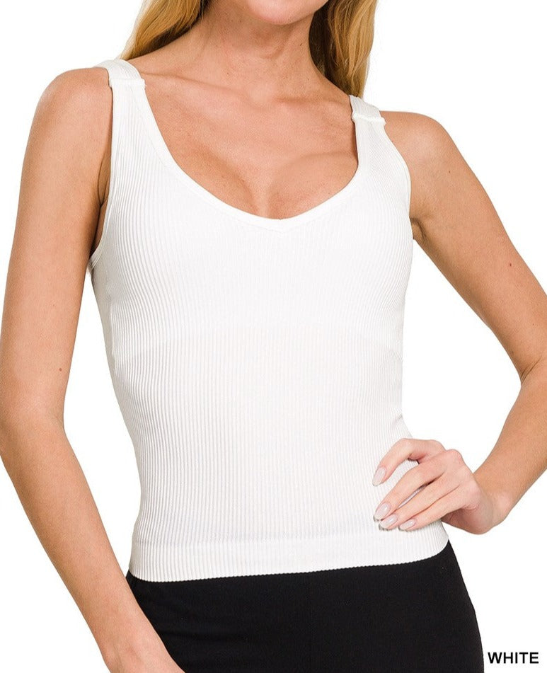 Ribbed Padded V-Neck Tank Top - Brazos Avenue Market 