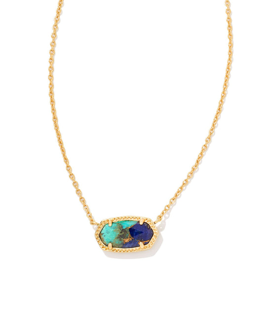 Elisa Pendant Necklace Bronze Veined Lapis Turquoise Magnesite - Brazos Avenue Market 