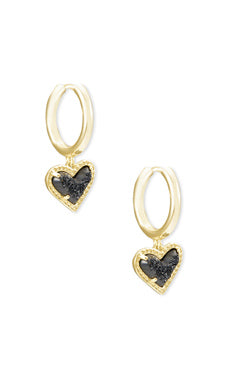 Ari Gold Heart Huggie Earrings - Black Drusy - Brazos Avenue Market 